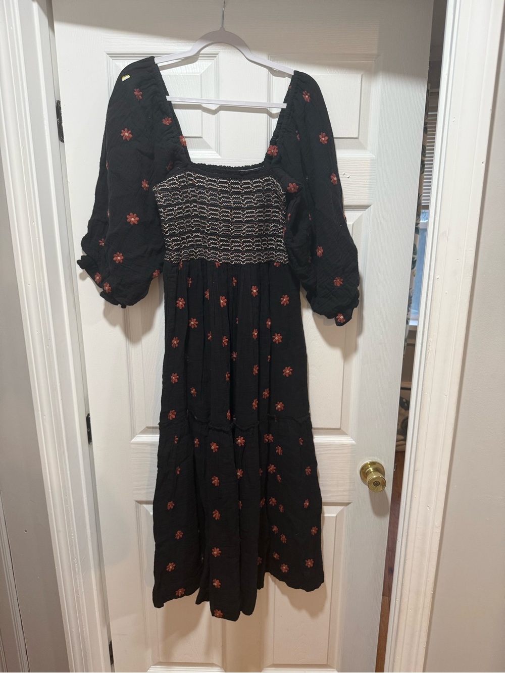 Free People Black Maxi Dress with Red Floral Accents
